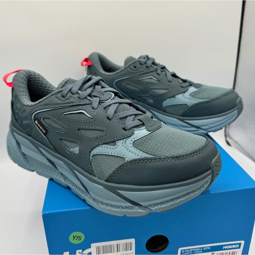 NWT Hoka Clifton Leather Gore-Tex Waterproof Unisex Goblin Stone Blue GBSB shoes - Picture 8 of 16